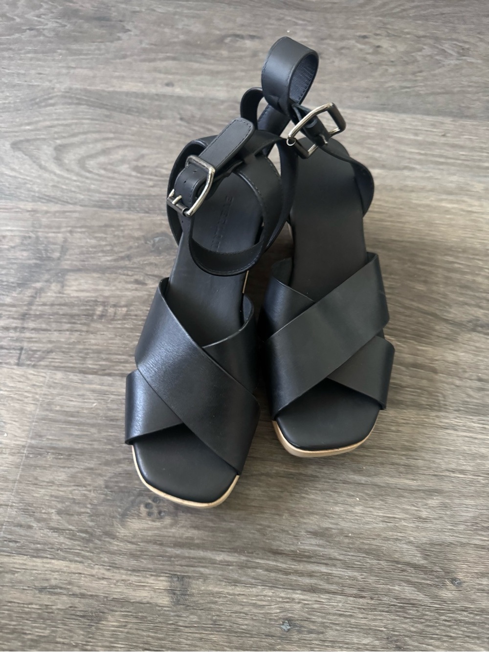 Everlane Black Crisscross Ankle Strap Heeled Sandals